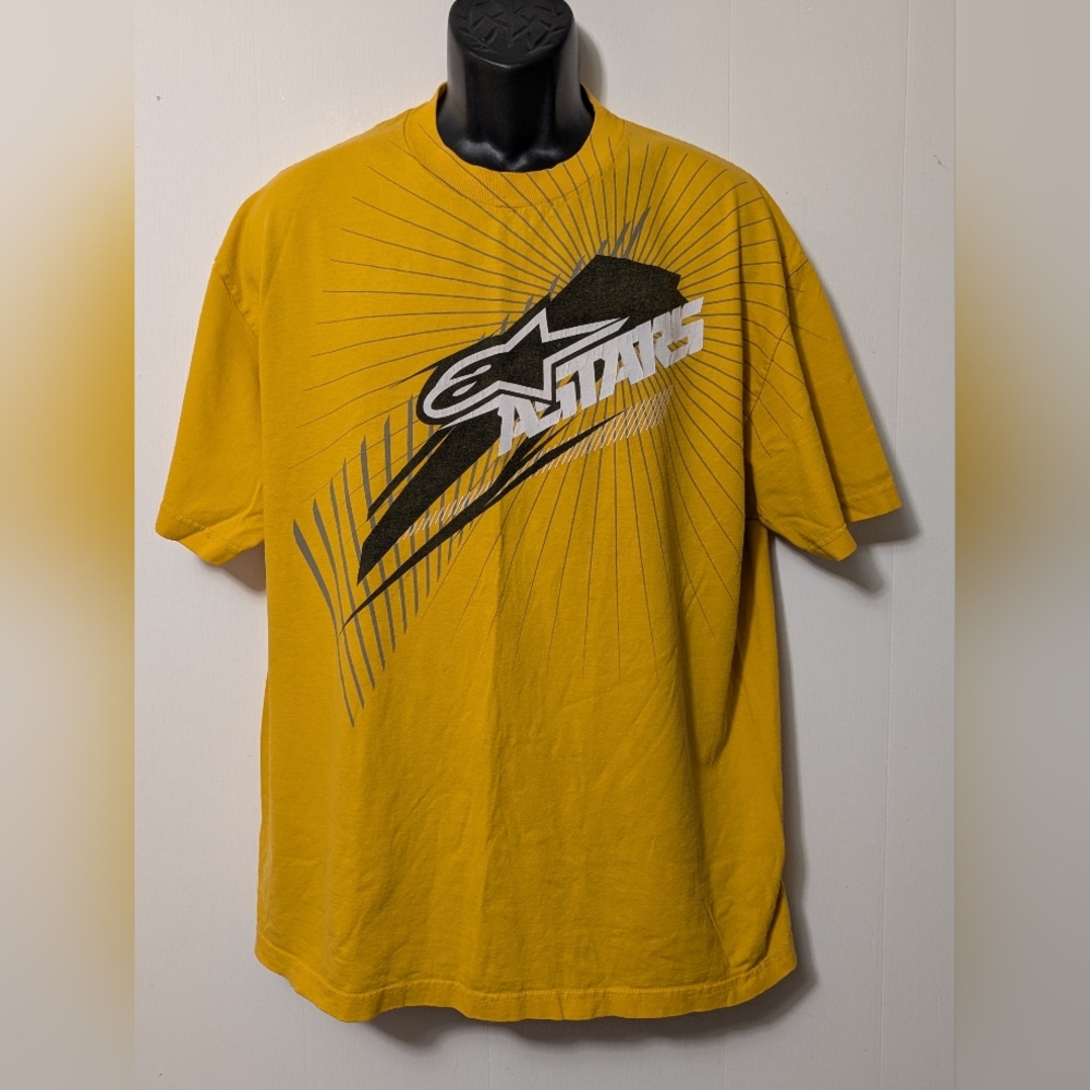 Men's Alpinestars T-Shirt Yellow Short Sleeve Graphic Moto Racing Size XL